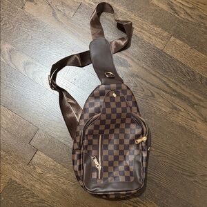 Elegant Brown Checkered Sling Bag